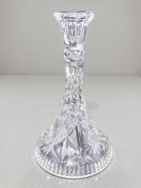 VTG Cut Crystal Candlestick Holder – Starburst Floral Pattern –DePlomb Glass